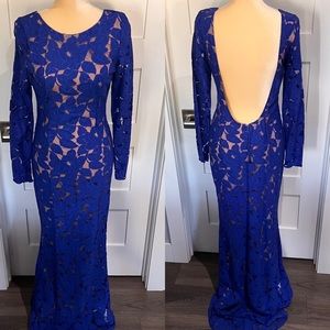 Issue, Royal Blue Backless Long Sleeve Gown - Size 4